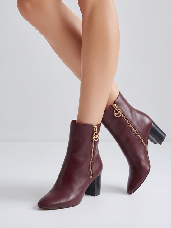 Coach Shoes - Coach Wine Leather Ankle Boots with Gold Zip Pull
